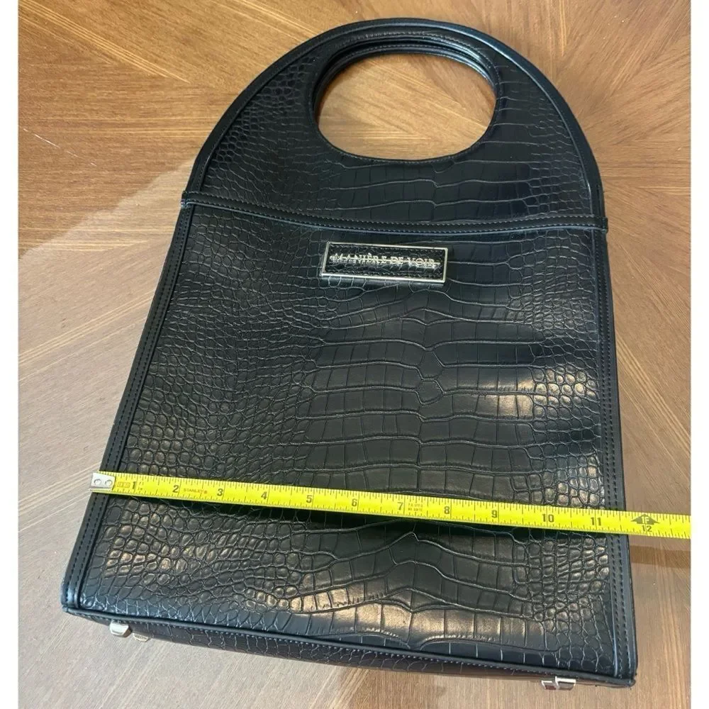 Rare Manière De Voir Vegan Leather  Black Crocodile Everything Purse